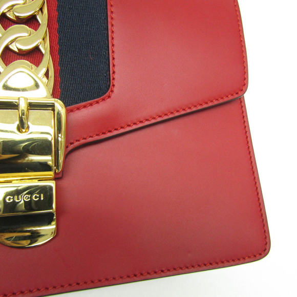 GUCCI Authentic Red Leather Sylvie Shoulder Bag - Picture 4 of 14
